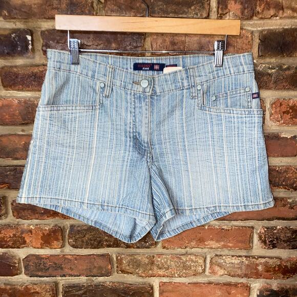 Vigoss Vintage Blue Striped Stretch Denim jean Shorts Women's Size 13/14 - Picture 1 of 6